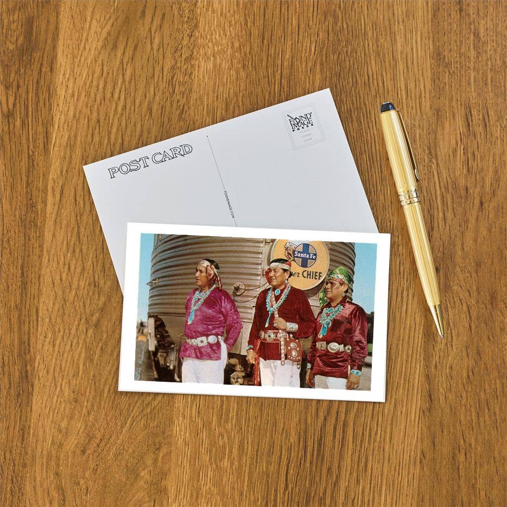 Postcard NA-237 Navajo Indians by Railroad Water Tank