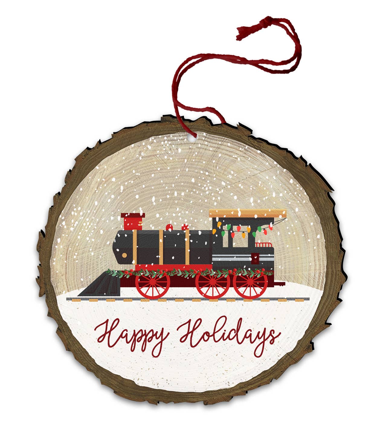 Train "Happy Holidays" Vintage Log End Wood Ornament
