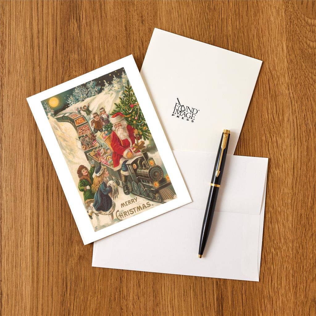 Greeting Card MC-202 Merry Christmas, Santa on Train