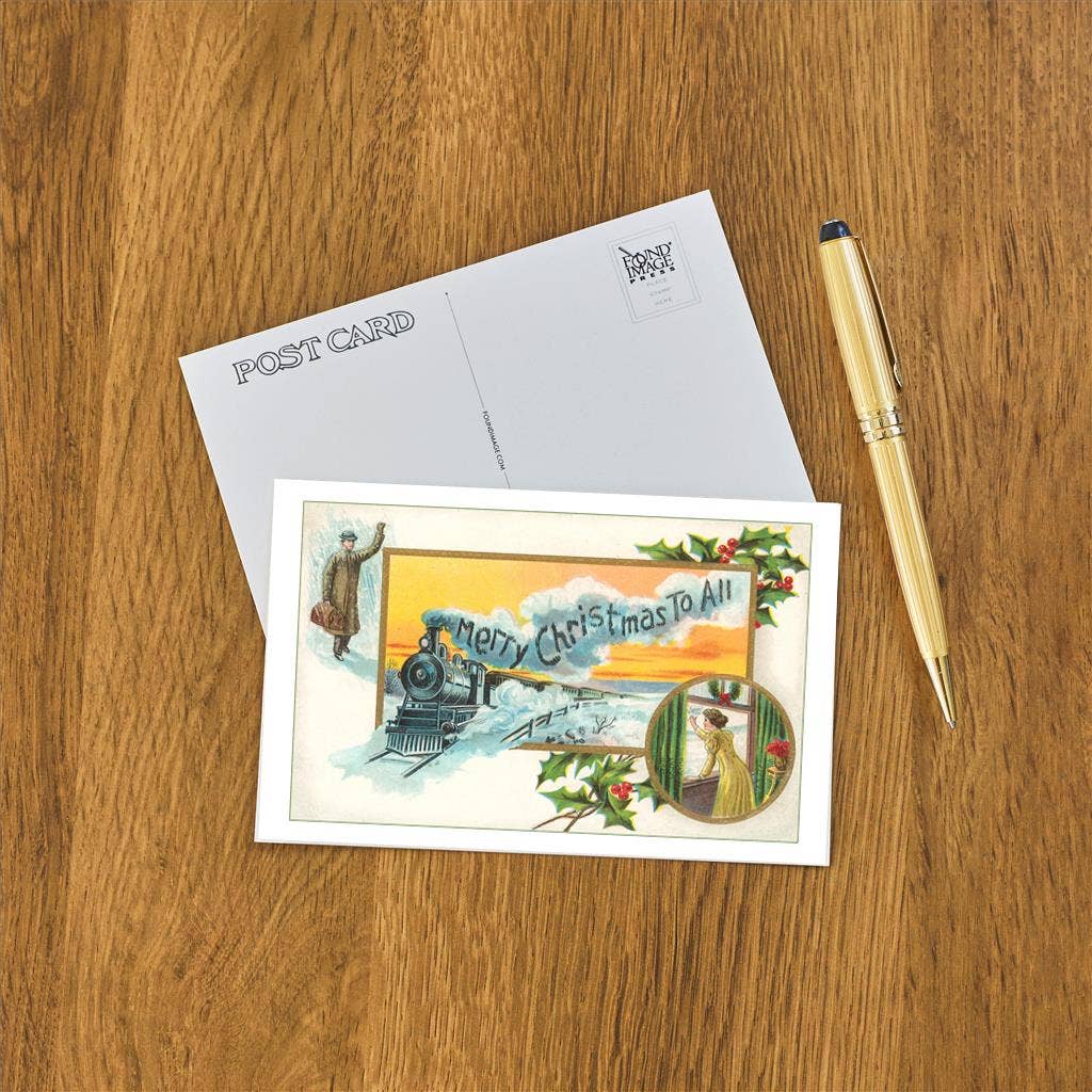 Postcard MC-248 Merry Christmas to All, Train and Couple