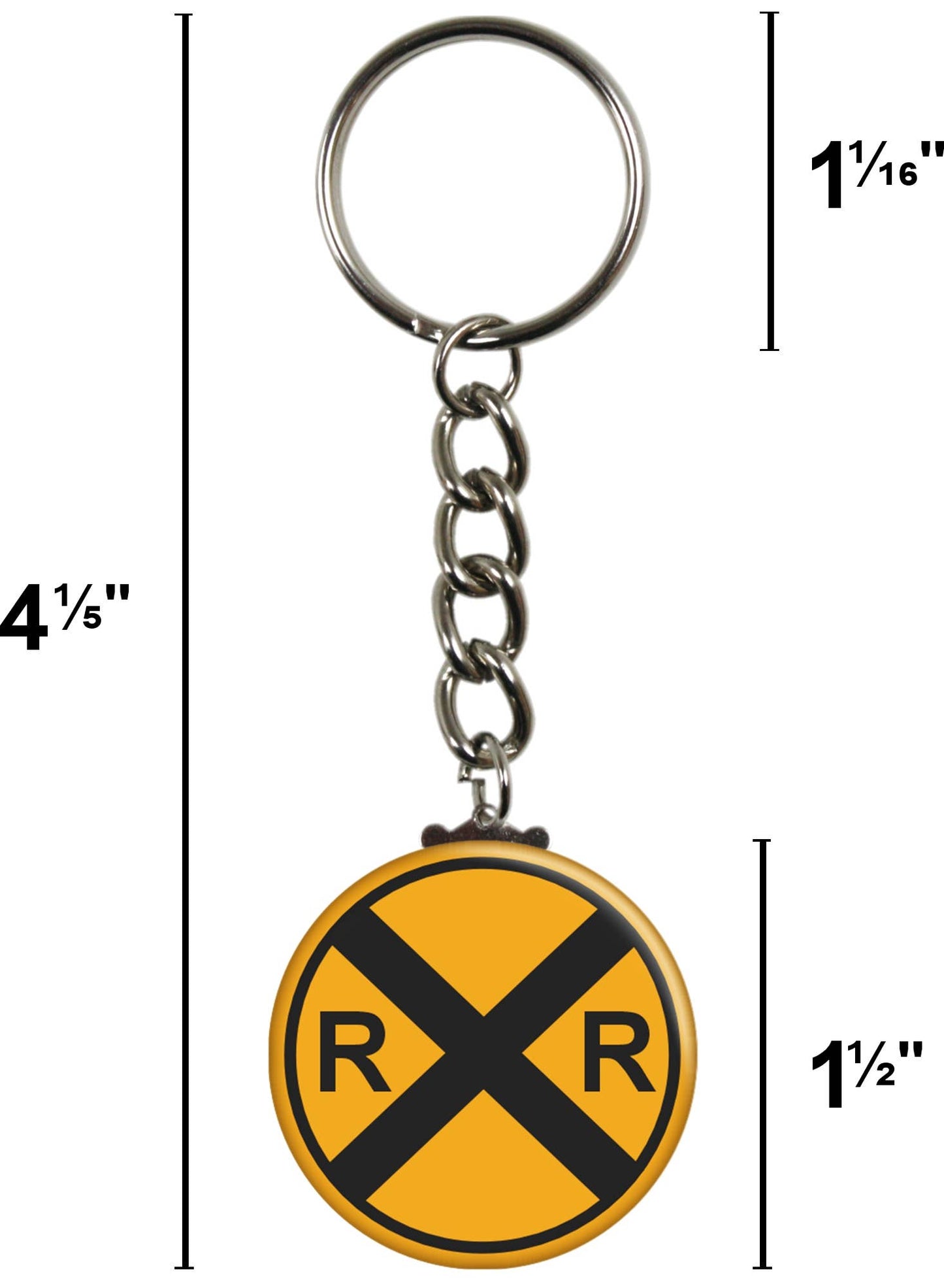 Keychain - Railroad Train Crossing - Round Yellow Sign