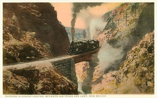 Postcard NM-219 Locomotive through Apache Canyon, New Mexico