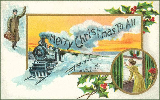 Postcard MC-248 Merry Christmas to All, Train and Couple