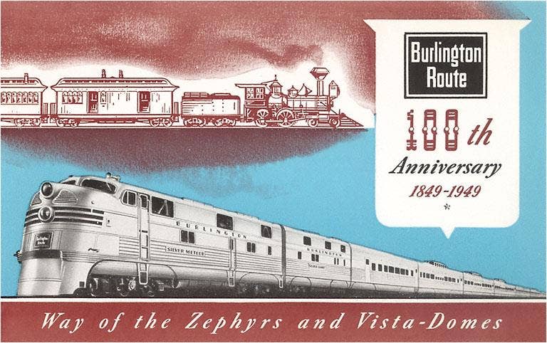 Postcard RR-48 100th Anniversary of Burlington Train Route