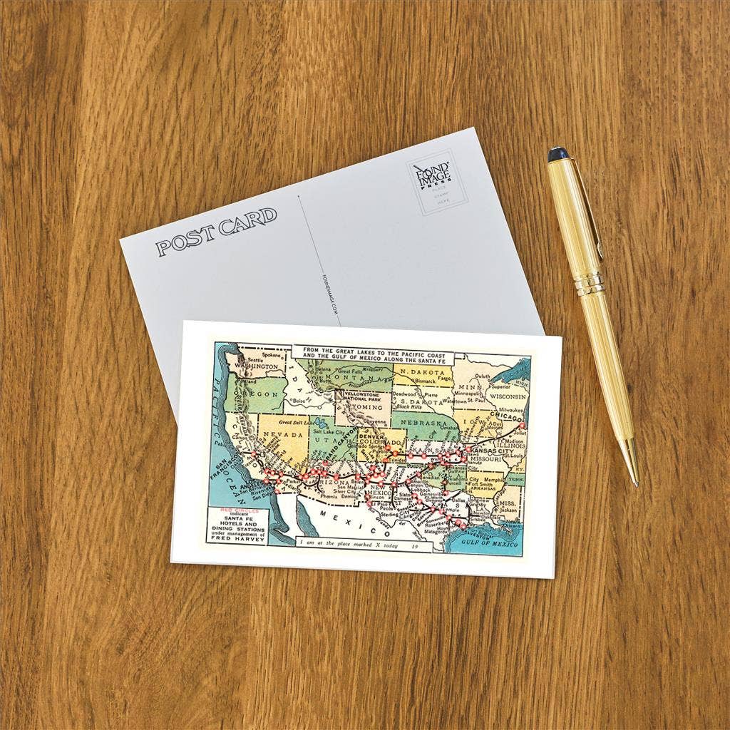 Postcard RS-71 US Map Showing Harvey Hotels