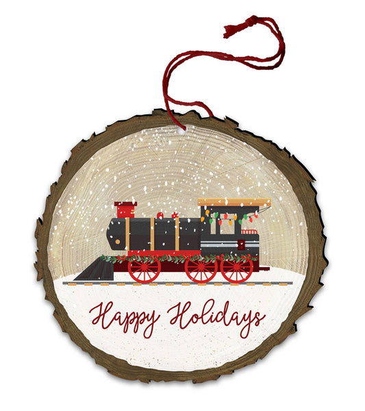 Train "Happy Holidays" Vintage Log End Wood Ornament