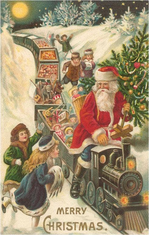 Postcard MC-202 Merry Christmas, Santa on Train