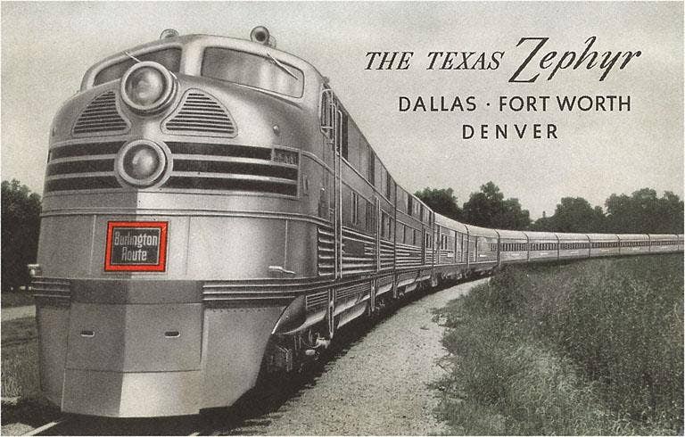 Postcard TX-551 Texas Zephyr, Streamlined Train