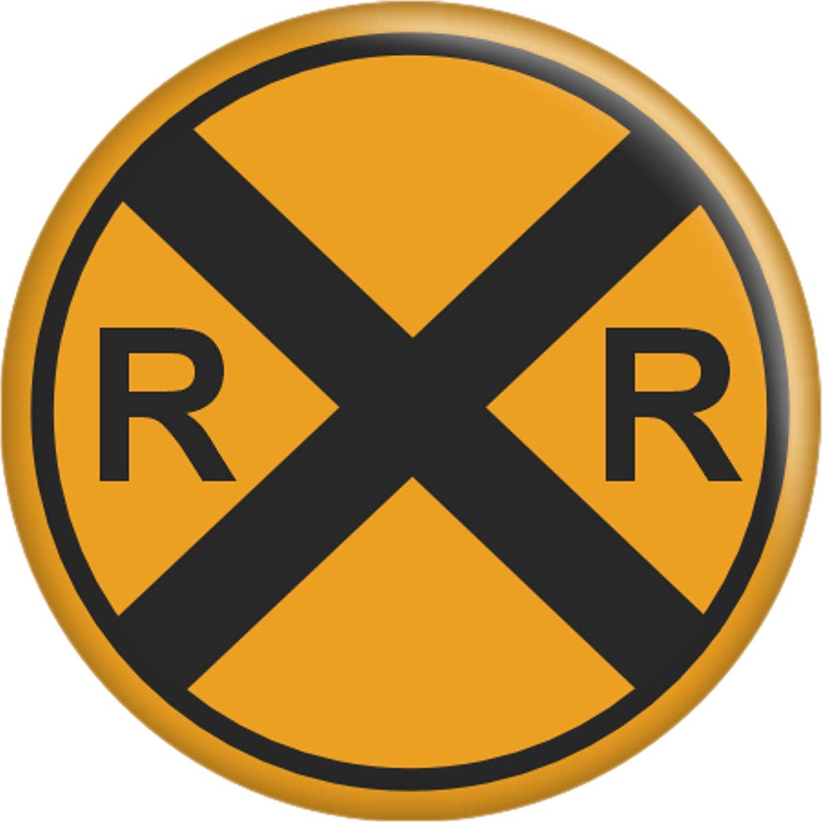 Pin-on Button - 1.5 Inch - Railroad Crossing - Yellow Sign