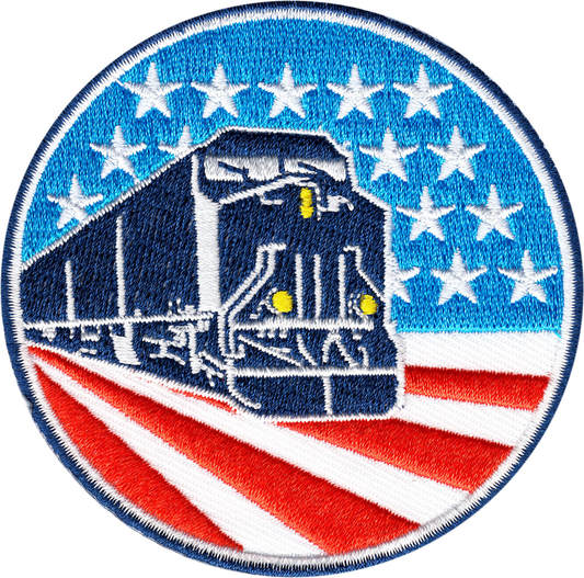 Patch - Railroad Train - With American USA Flag Background