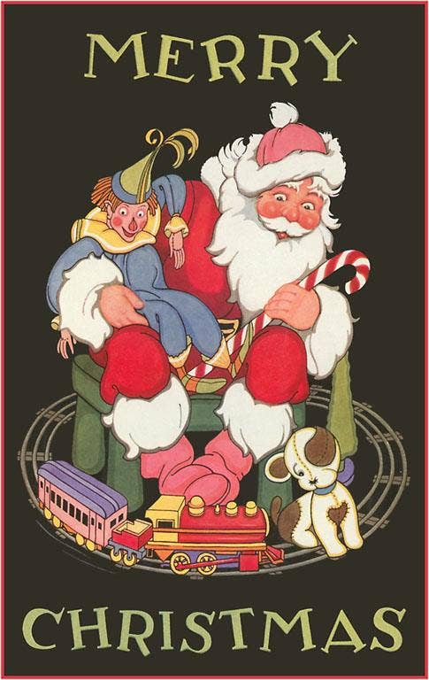 Postcard MC-370 Merry Christmas, Santa with Toy Train