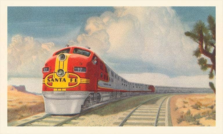 Postcard RR-38 Streamlined Train in Desert