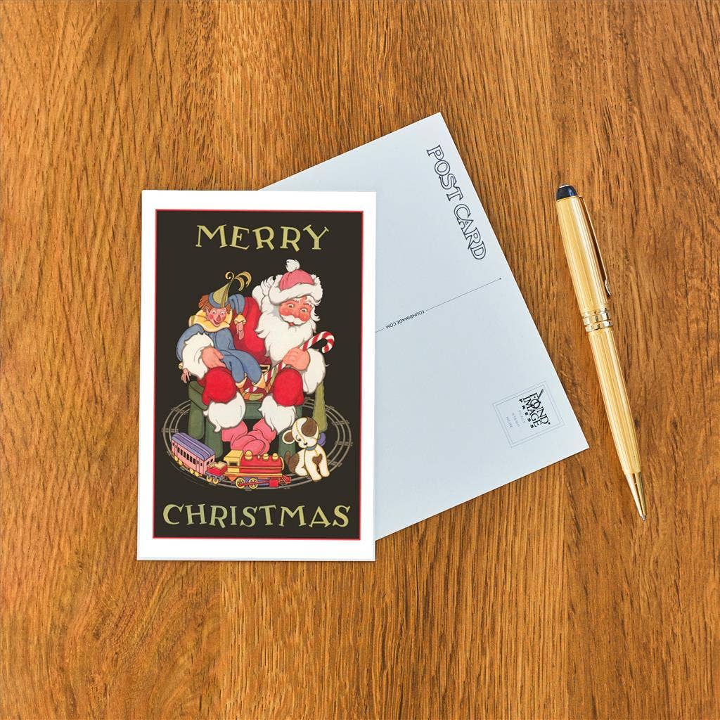 Postcard MC-370 Merry Christmas, Santa with Toy Train