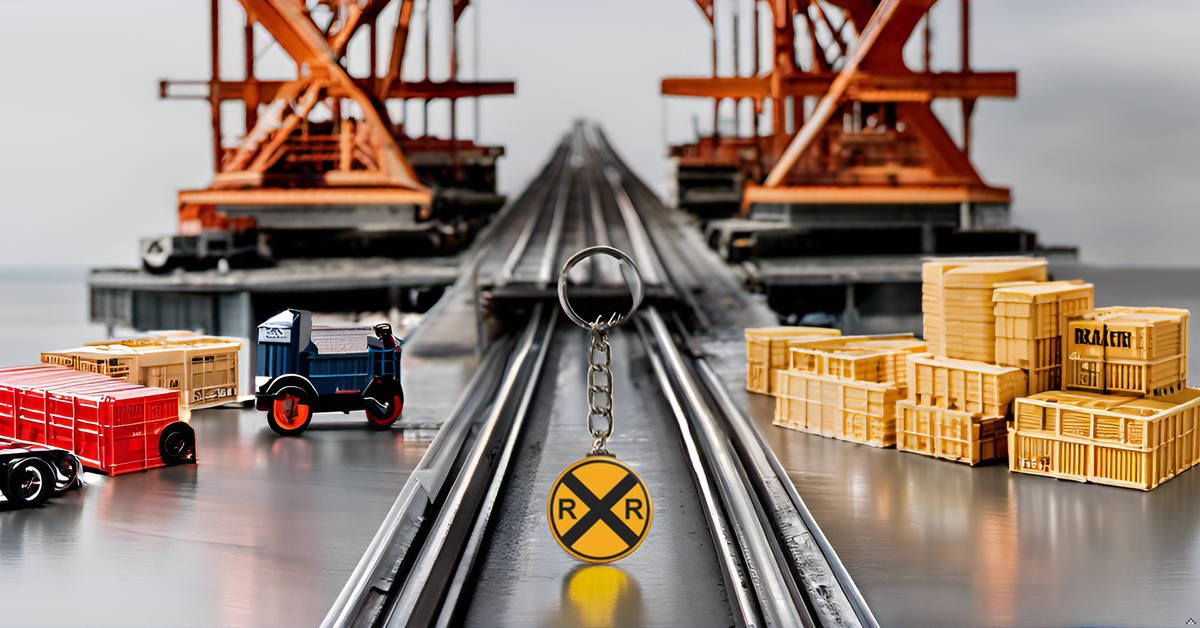 Keychain - Railroad Train Crossing - Round Yellow Sign