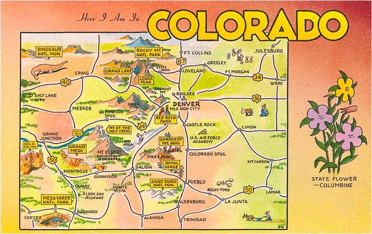 Postcard CO-203 Map of Colorado
